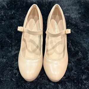 Dream Pairs Beige Mary Jane Flats with Adjustable Strap